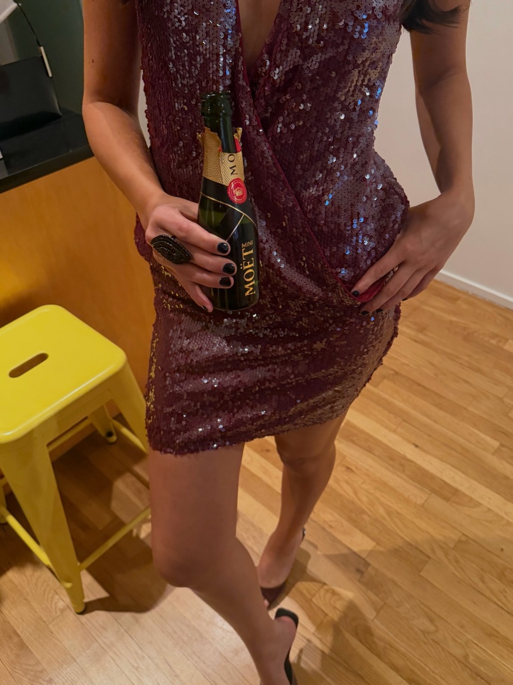 superdown Wine Sequin Halter Mini Dress - Picture 3 of 5